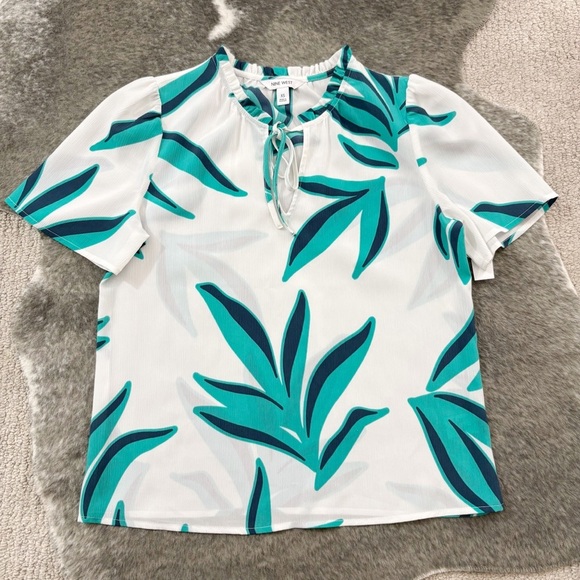 NWT Nine West Tie Front Ruffle Neck Blouse - Picture 5 of 11